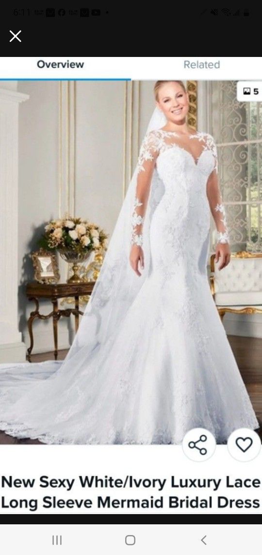 White Luxury Lace Long Sleeve Mermaid Wedding Dress