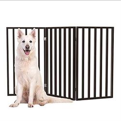 Indoor Pet Gate - 3-Panel Folding Dog Gate for Stairs or Doorways - 54x32-Inch Tall Freestanding Pet Fence for Cats and Dogs by PETMAKER (Brown) New  