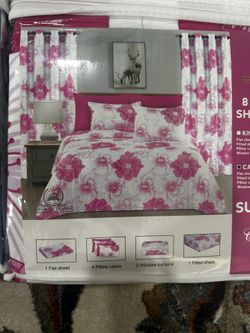 Bed Sheet 8pcs With Matching Curtain 