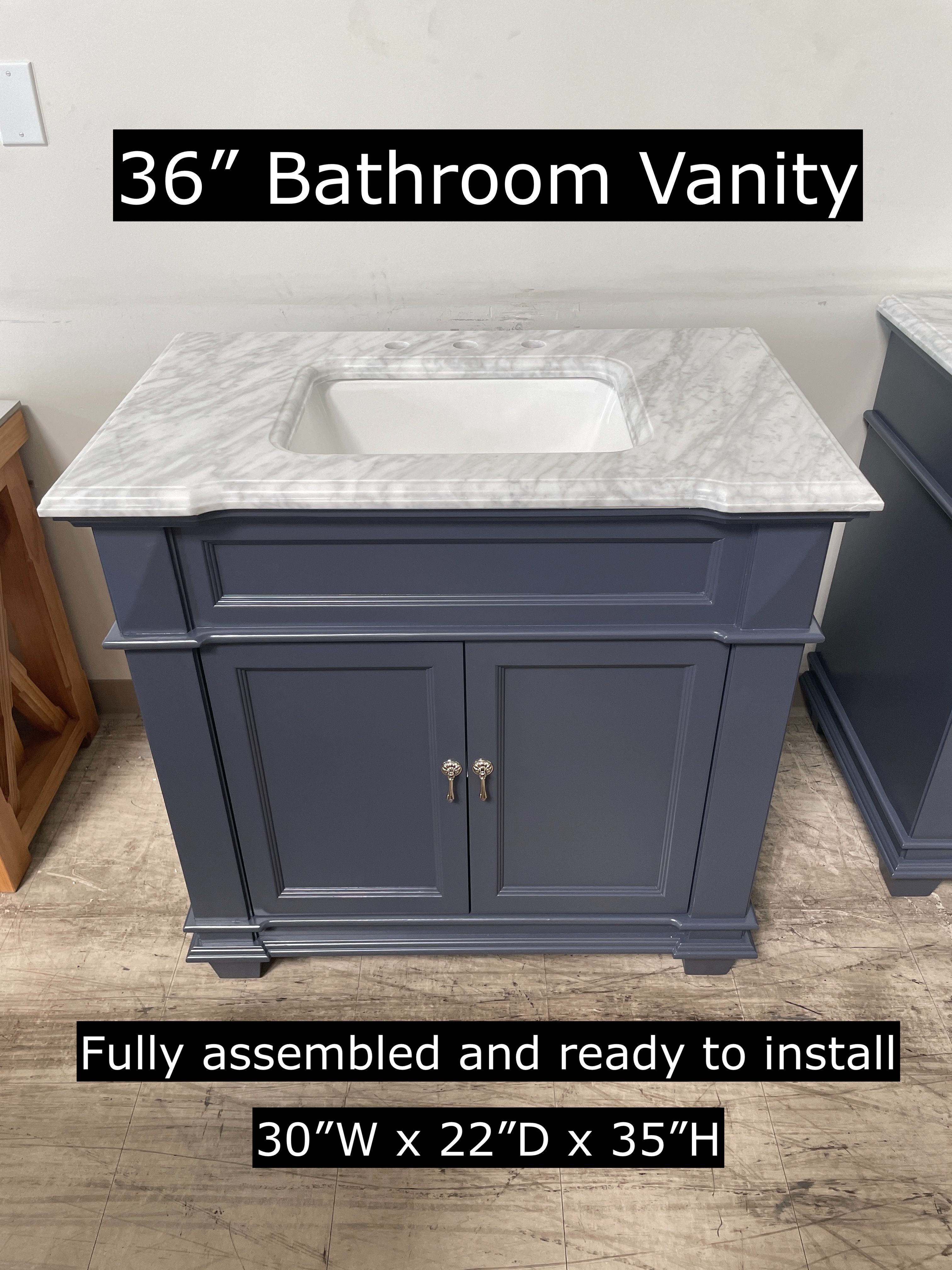 36" Bathroom Vanity with Carrara Marble Countertop & Solid Wood & Plywood Cabinet #3340