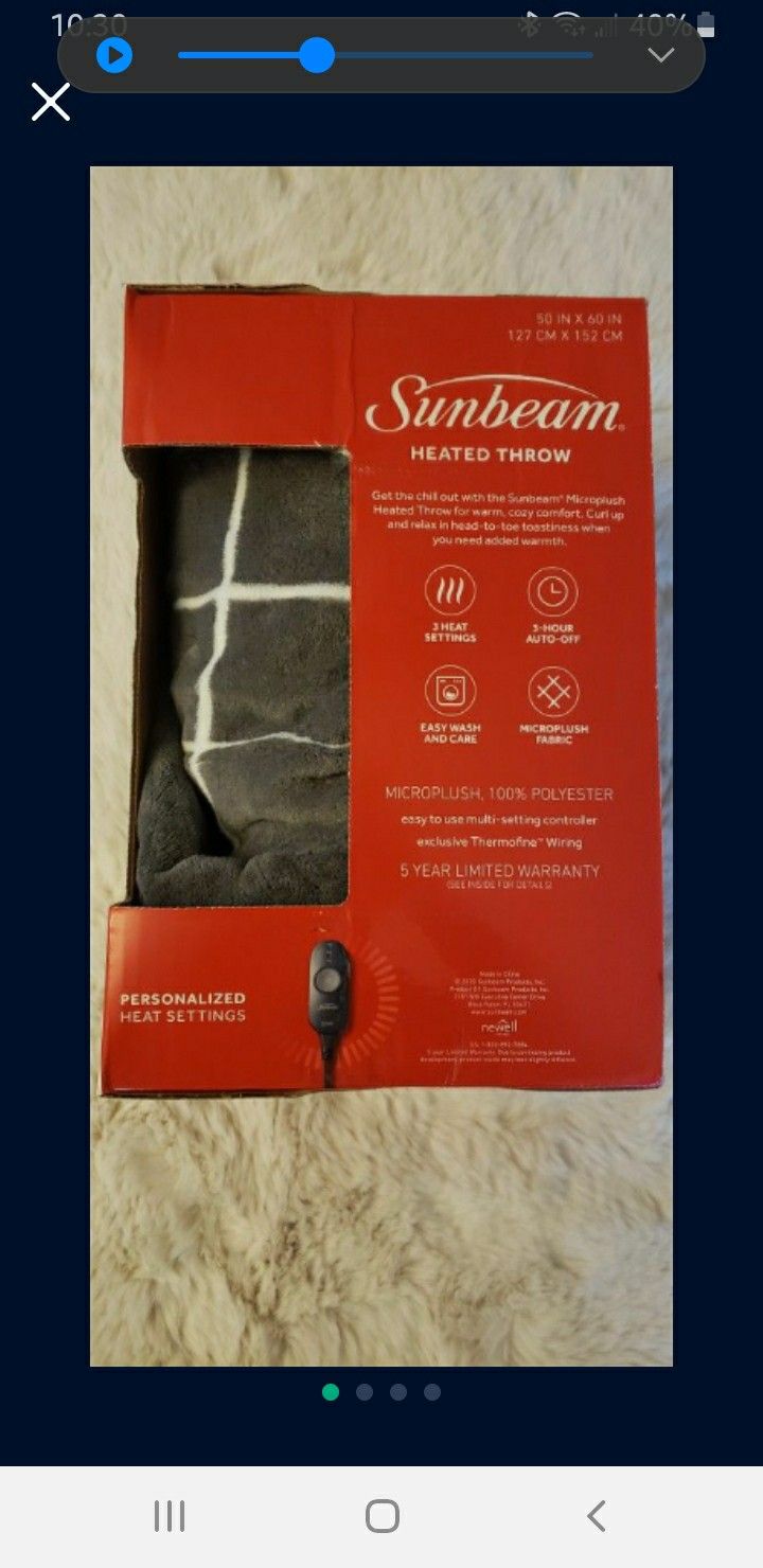 Sunbeam Micro Plush Heated Throw Blanket