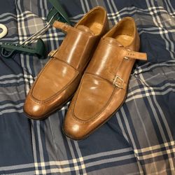 Saks Fifth Avenue Italian tan double monk shoes 8 M