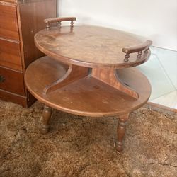 Vintage Two-Tier Wooden Coffee Table with Tray Top