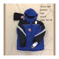 Boys winter snow jacket with fleece hat and scarf size 14-16 NEW WITH TAGS