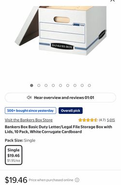 Bankers Box Basic Duty Letter/Legal File Storage Box with Lids, 10 Pack, White Corrugate Cardboard