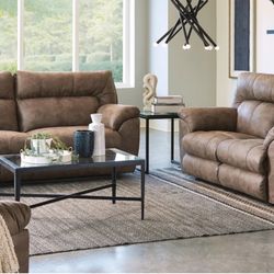 Hollins Coffee Power Reclining Sofa And Loveseat 
