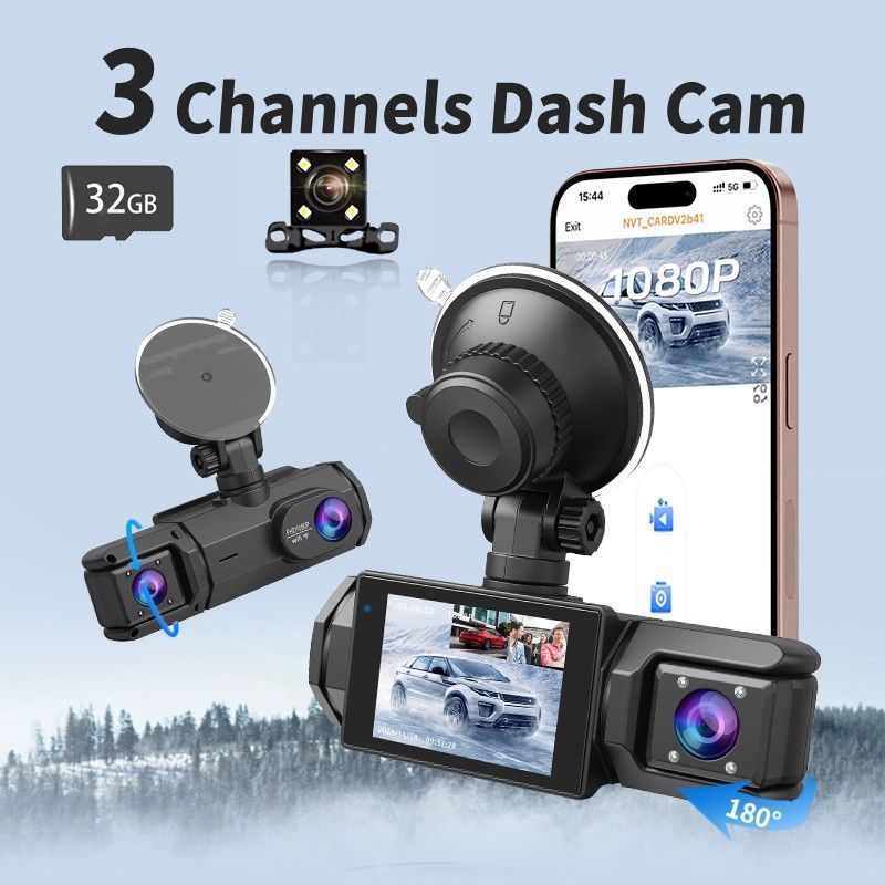 New Hot Sale!WIFI Car Dashcam, 3 Channel Recording, 1080P Full HD Dash Camera for Car,