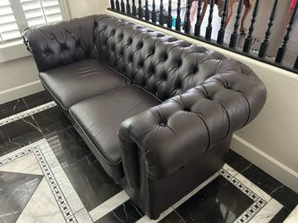 Dark Brown Faux Leather Chesterfield Sofa Set
