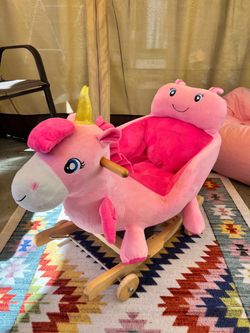 Pink Unicorn 2-in-1 Rocking Horse & Ride-On Toy with Wheels