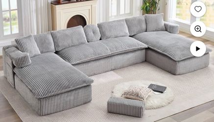 LLappuil Sectional Sofa, Oversized 138" Sectional Couch Convertible Sofa Bed, 6 Seat Corduroy Sofa Couch with Side Pocket for Living Room, No Assembly