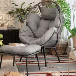 Barton Wicker Basket Chair Oversized Egg Chair Ottoman Patio, Grey