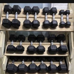 Brand New With Tags 5-50 Complete Set Of 10 Pairs Of Rubber Hex Dumbbells