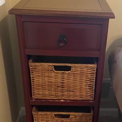 Wooden table with baskets