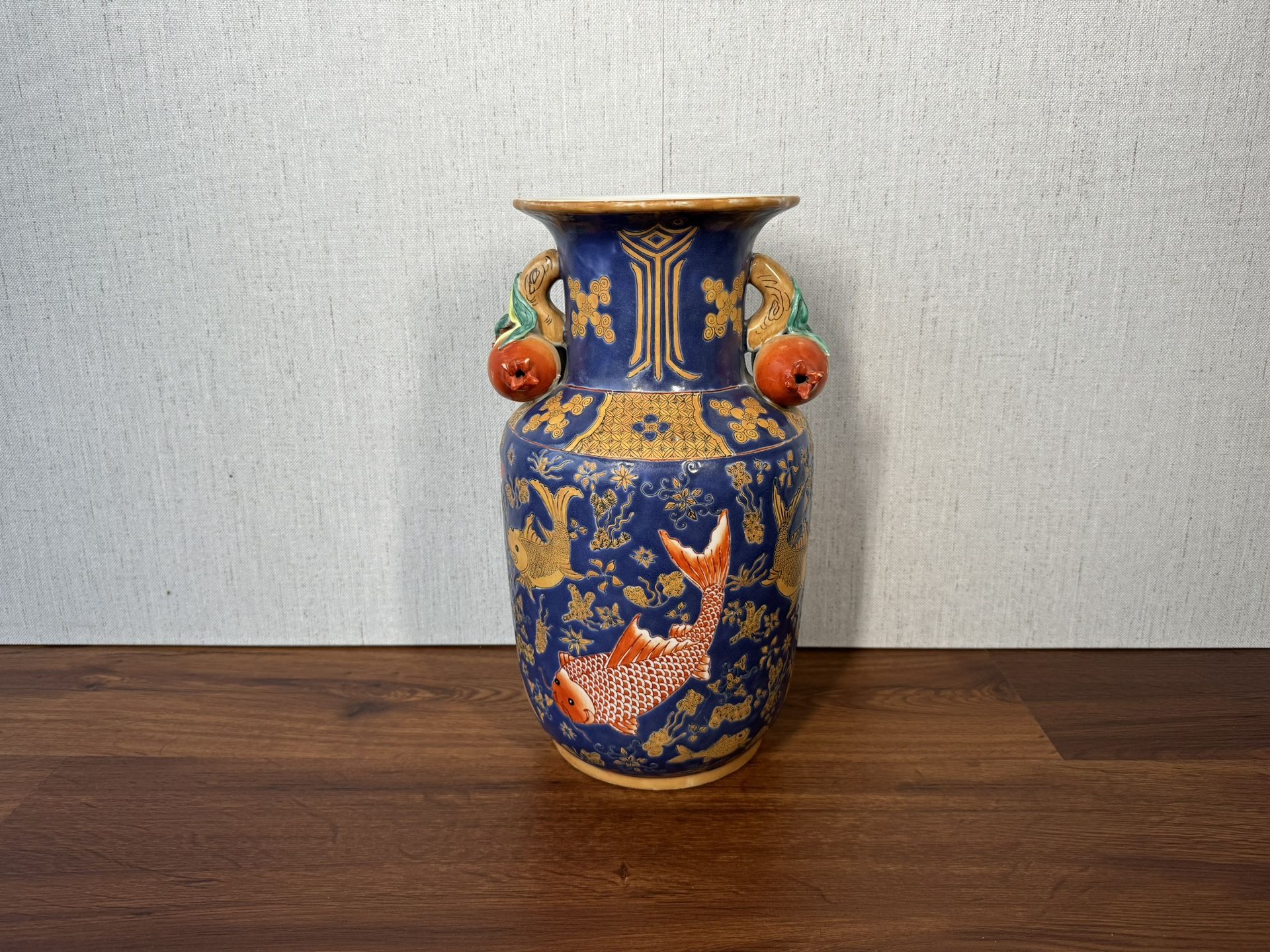 Antique 1800’s China Qing Dynasty Porcelain Vase with pomegranates and fish
