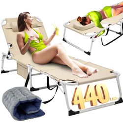 Sun Tanning Chair, Folding Patio Lounge Chaise Adjustable Chair for Beach 