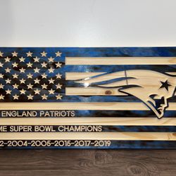 Custom Engraved 24”x11” New England Patriots American Flag