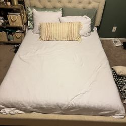 Beige tufted bed frame