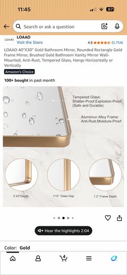 LOAAO brushed gold bathroom mirror