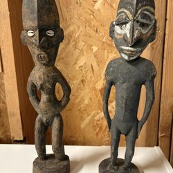 2 Hand Carved Wooden Figurines 