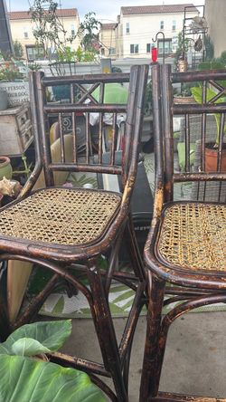 Vintage QUALITY Rattan Bamboo Chairs with Cane Seats – Set of 2