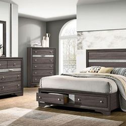 Brand New Grey 4pc Queen Bedroom Set (Available In Eastern King)