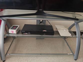 Modern 3-Tier Glass and Silver Metal TV Stand / Media Console - Excellent Condition