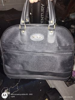 Gray Fabric Handbag with Gold Hardware