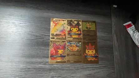 Six Pokémon cards, gold  all Pikachu 100% real