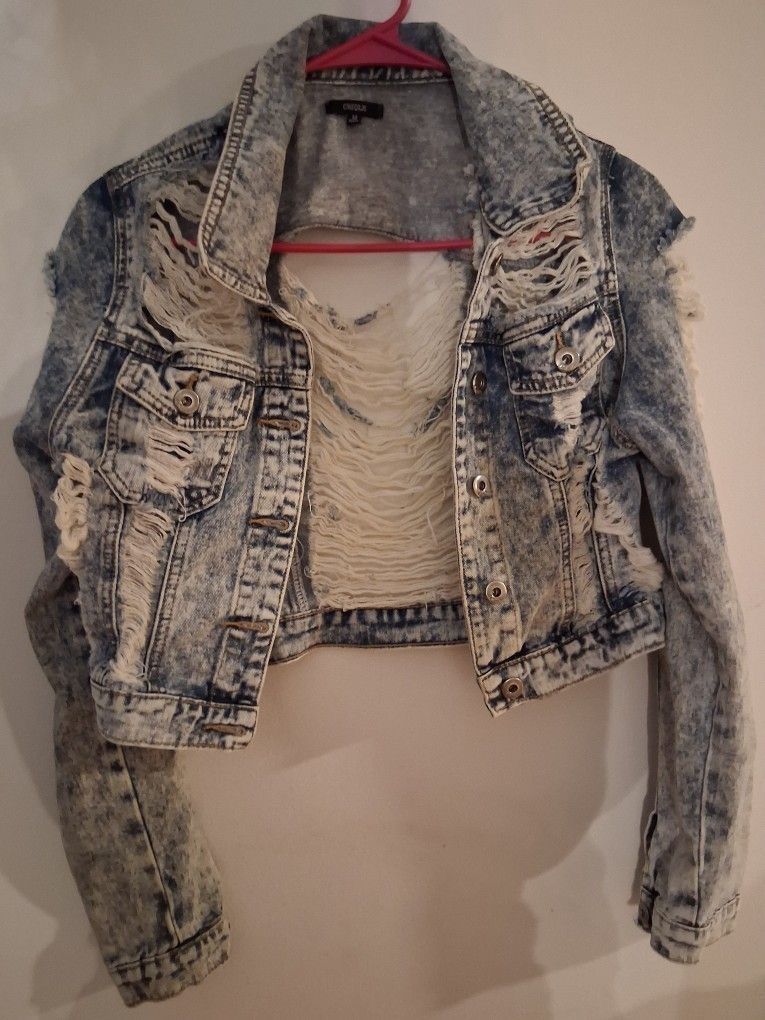 Short Ripped Denim Jacket