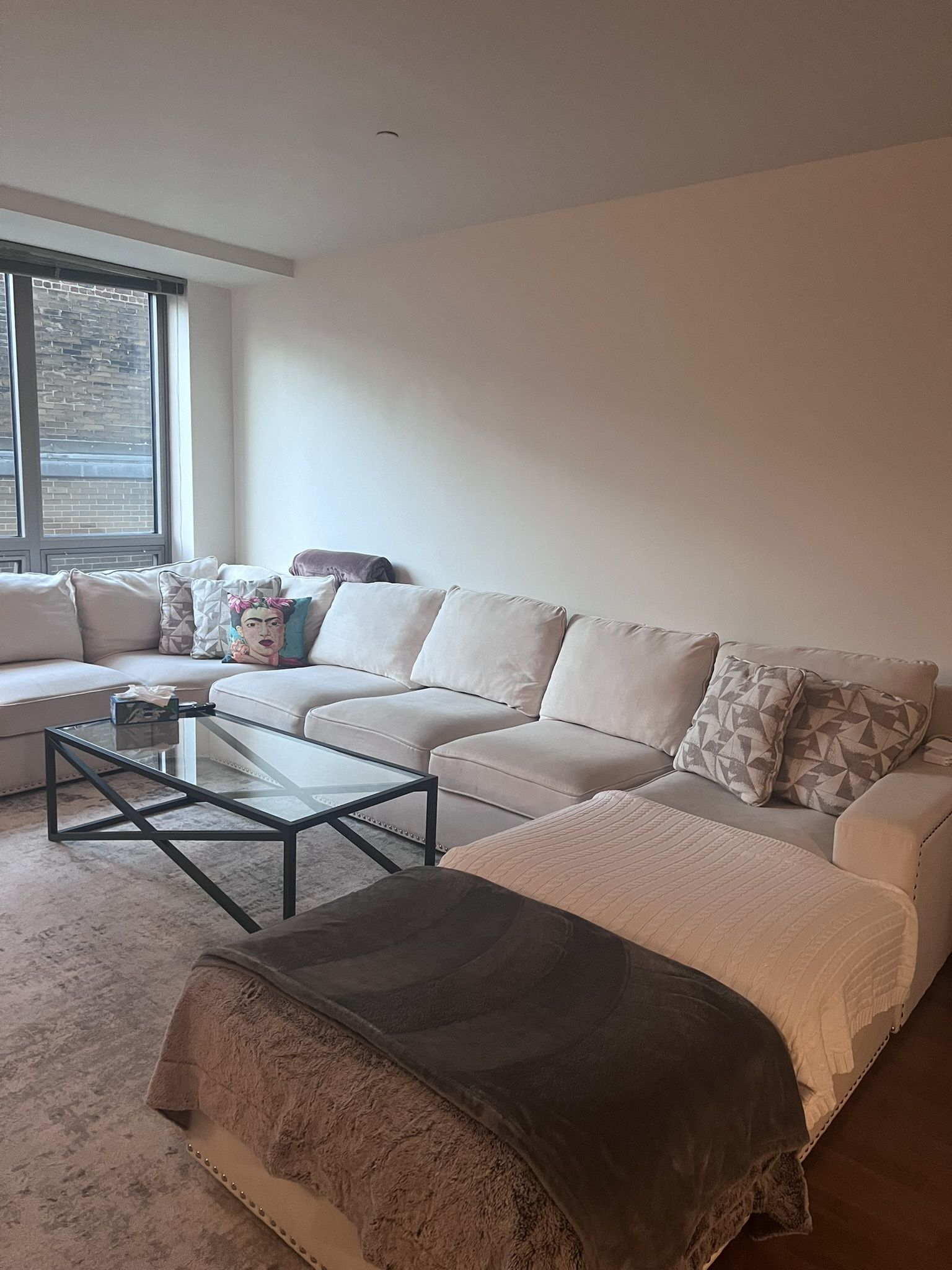 Modern Beige Sectional Sofa With Accent Pillows