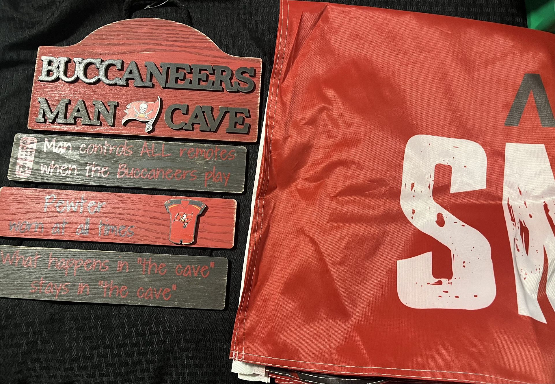 Tampa Bay Buccaneers Mancave Sign and Champion Banner Flag
