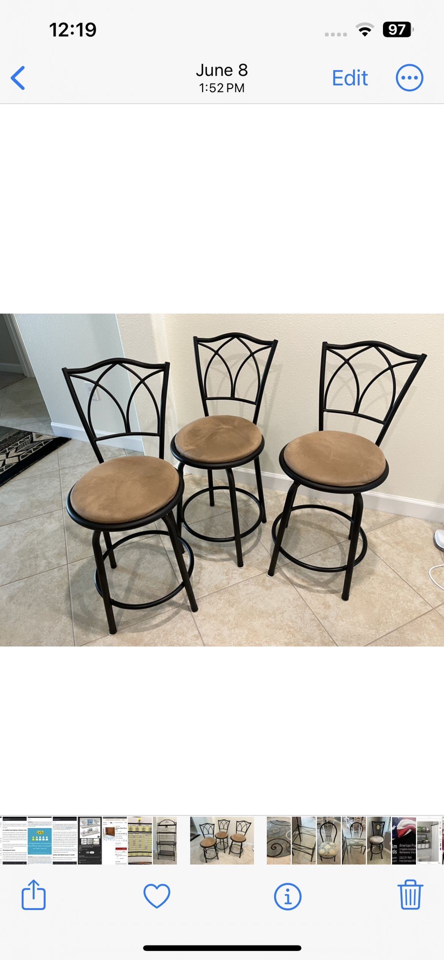 Set Of 3 Swivel Counter Height Bar Stools