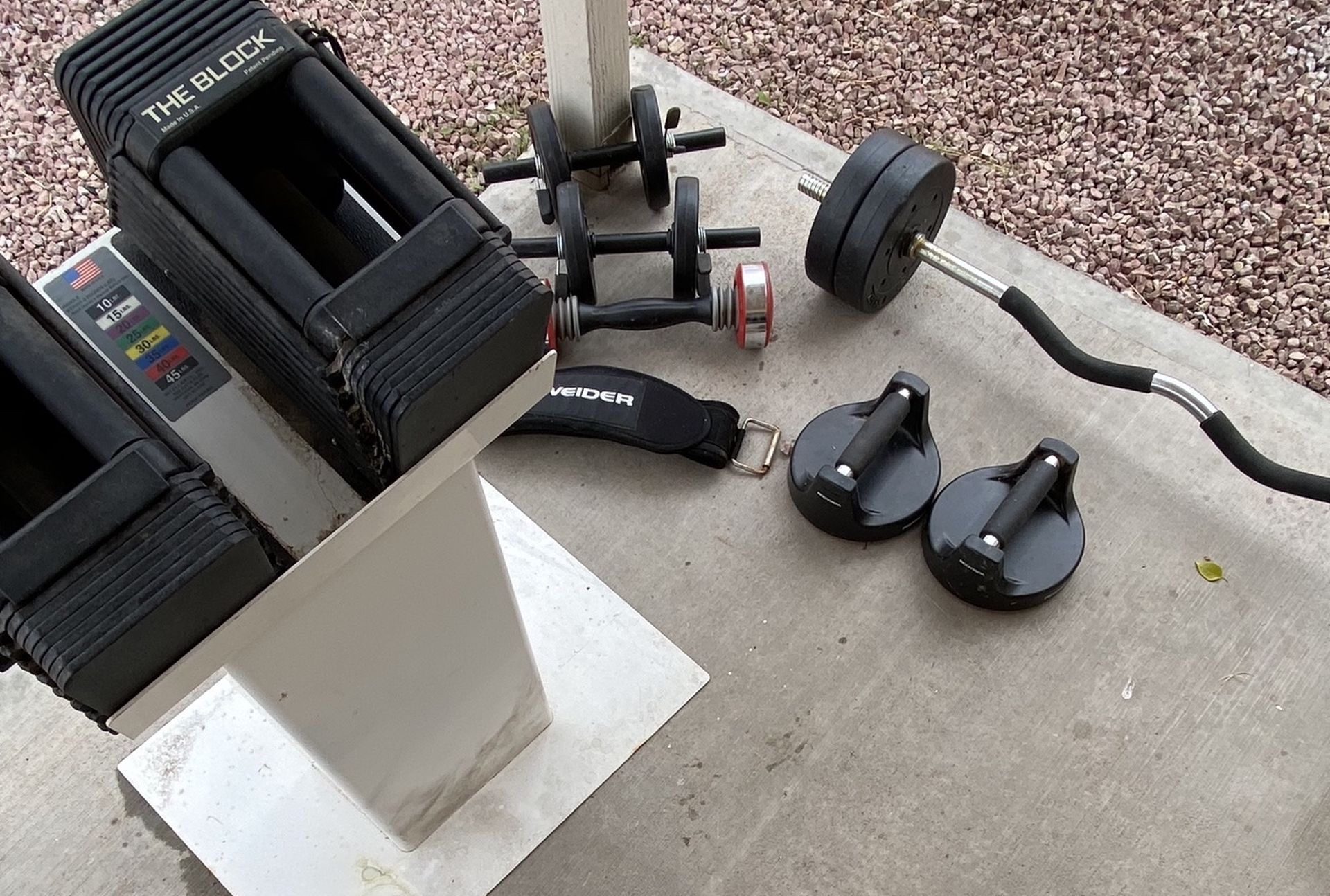 Power lock Adjustable Dumbbells + Assorted Excersize Equipment