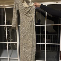 MAC DUGGAL Size 2 Beige Embellished One Shoulder Asymmetrical Gown