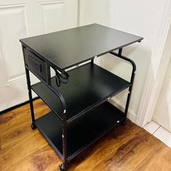 3 Tier Adjustable Table Stand Shelves Power Outlets USB Type C Lockable Wheels NEW CONDITION 