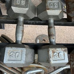 30lb Hex Iron Dumbbell Set Weights 