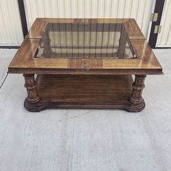 Hardwood Coffee Table Glass and Brass Corners