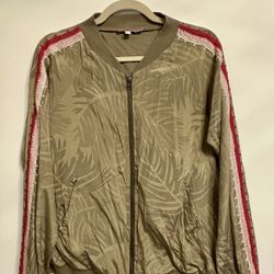 Calypso St Barth Silk Ridia Green Camo Palm Pink Stripe Body Lined Full Zip Jacket Size M 
