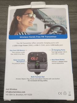 Wireless Hands-Free FM Transmitter

This FM Transmitter offers versatile charging ports with