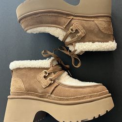 UGG Classic New Heights Suede Sheepskin Chestnut Boots 1167772 - Women Sz 12-NEW