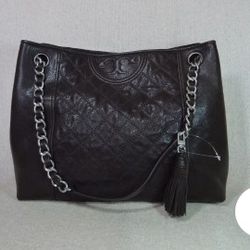 Tory Burch Fleming Distressed Leather Dark Mahogany Tote  50286 $250