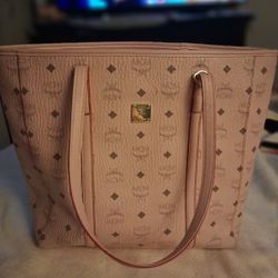 Mcm Large Visetos Leather Tote Pink 