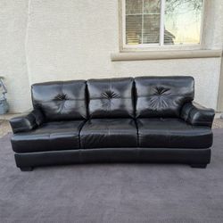 Chateau d'Ax Black Full-Grain Italian Leather Sofa - Delivery Available