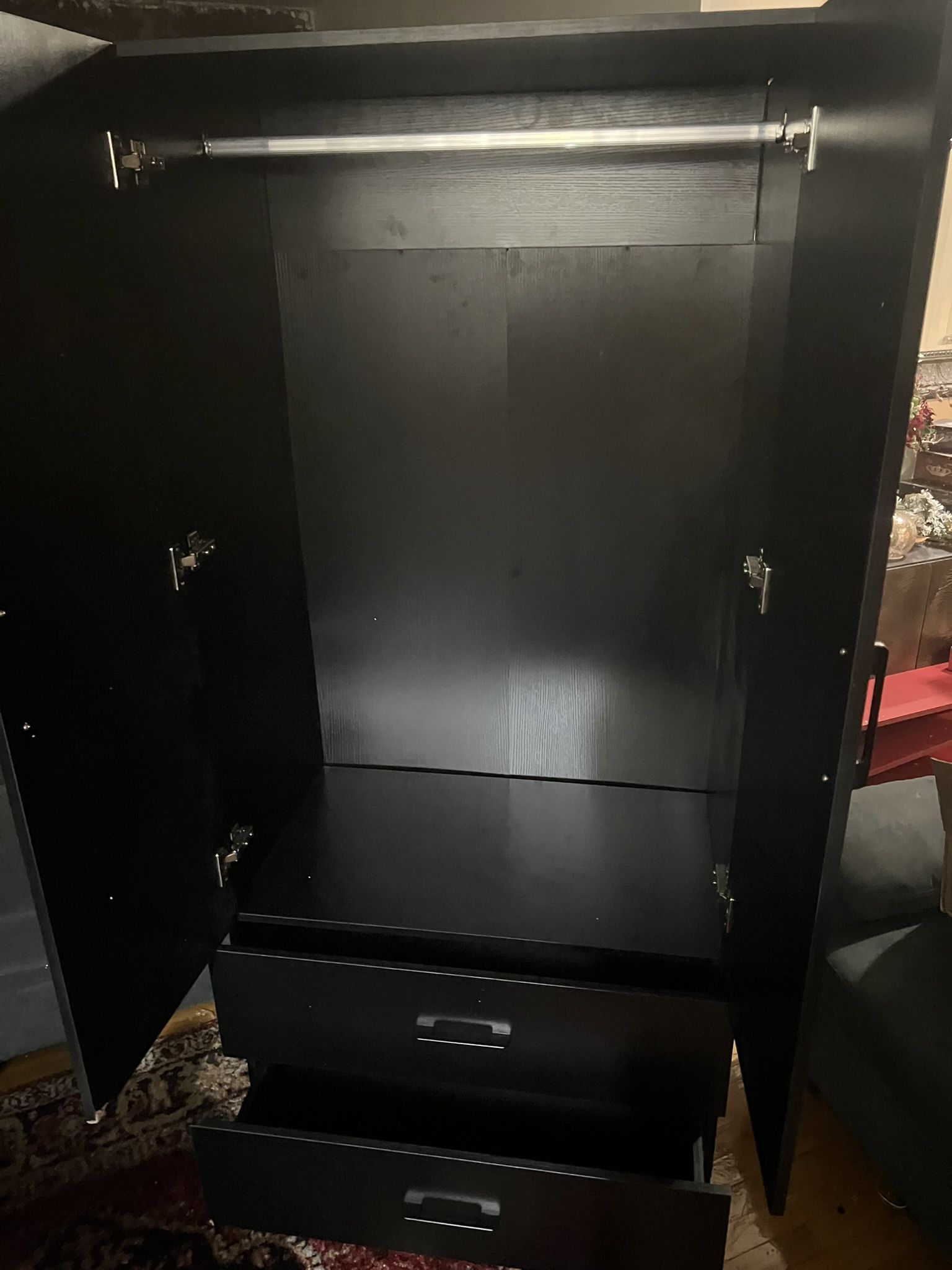 Black Melamine Finish Armoire With Metal Base