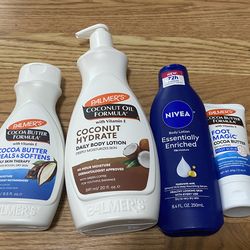 Palmer’s and Nivea Lotion and Foot Cream