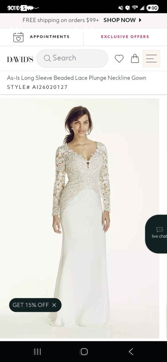 Beaded Lace Plunge Neckline wedding dress