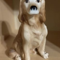 Vintage Brown Sitting Porcelain Dog w/ the Cutest Face 3.5" Bone China