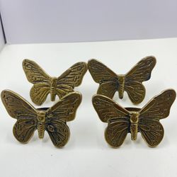 Set Of 4 vintage solid brass butterfly napkin rings