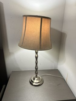 Modern Brushed Nickel Table Lamp w/ Fabric Shade – Works Great