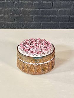 Antique German Elfinware Porcelain Roses Trinket Box w/ Brass Accents, c.1960’s
- Delivery Available